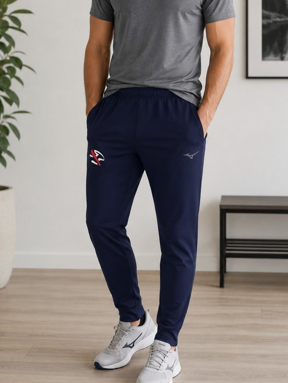 Mizuno Track Pants Mens XL Navy Athletic Joggers Zip Ankle Training Running